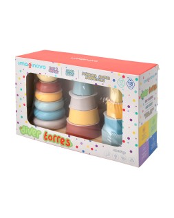 Juego infantil imaginovo madera torre de formas apilables +18 meses 17 piezas 28x20x9cm