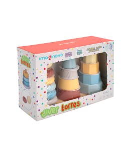 Juego infantil imaginovo madera torre de formas apilables +18 meses 17 piezas 28x20x9cm