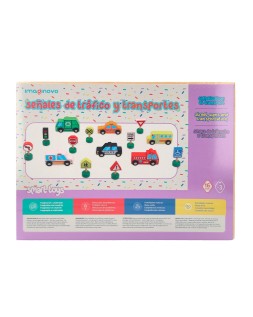 Juego infantil imaginovo madera vehiculos y señales de trafico +3 años 16 piezas 30x22x4cm