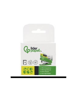 Grapadora liderpapel ecouse mini capacidad 12 hojas 100% plastico reciclado con caja de 1000 grapas 26/6