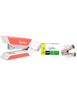 Grapadora liderpapel con regalo de extraegrapas y caja de 1000 grapas 26/6 capacidad 20h color coral