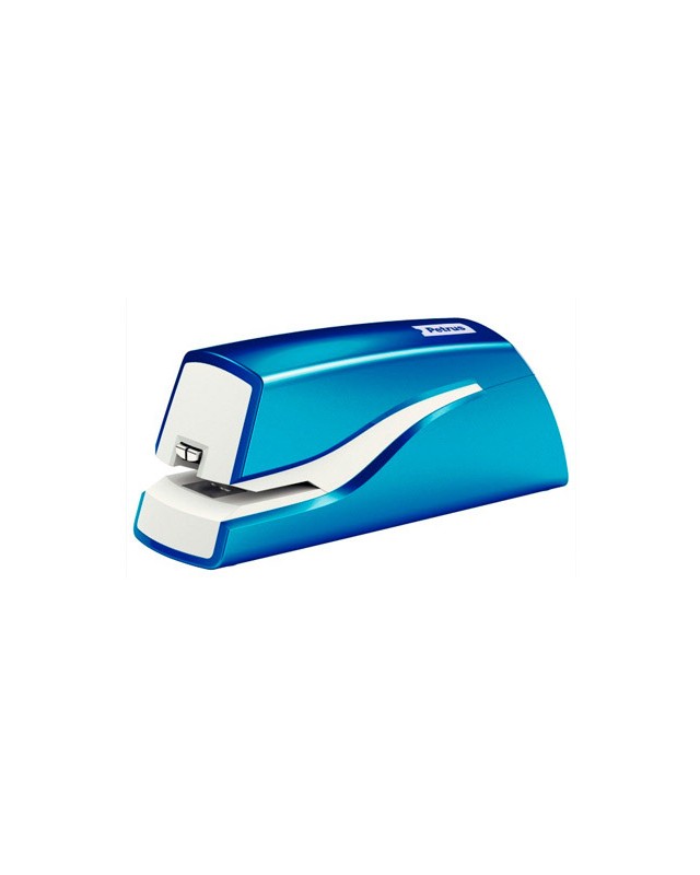 Grapadora petrus electrica e-310 wow azul metalizado capacidad 12 hojas usa grapa nº 10