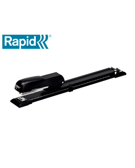 Grapadora rapid e15 metalica brazo largo capacidad 20 hojas usa grapas 24/6 y 26/26 color negro