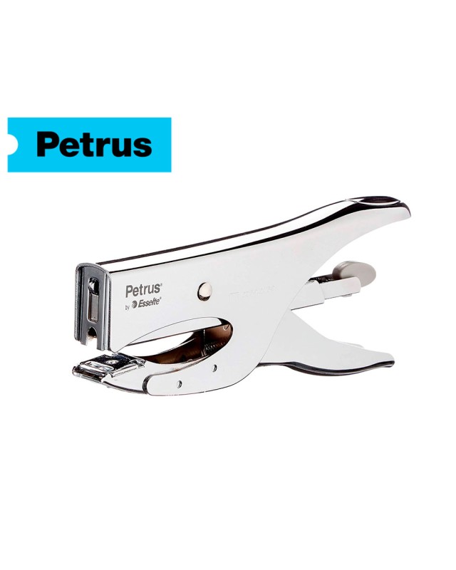 Grapadora petrus de tenaza 222 metalica cromada capacidad de grapado 40 hojas usa grapas 22/6-8 y 24/6-8