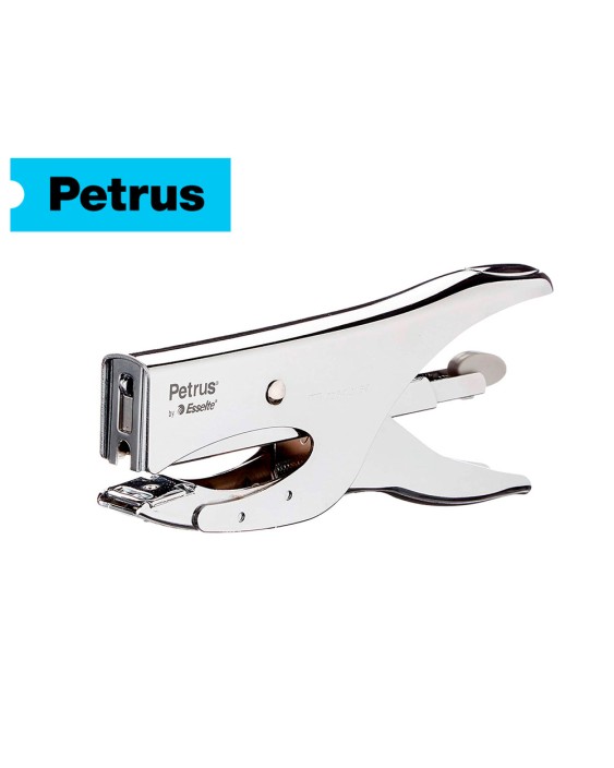 Grapadora petrus de tenaza 222 metalica cromada capacidad de grapado 40 hojas usa grapas 22/6-8 y 24/6-8