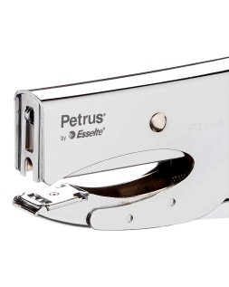 Grapadora petrus de tenaza 222 metalica cromada capacidad de grapado 40 hojas usa grapas 22/6-8 y 24/6-8