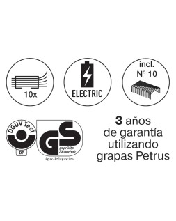 Grapadora petrus electrica e-310 contactless rojo metalizado capacidad 12 hojas usa grapas nº 10