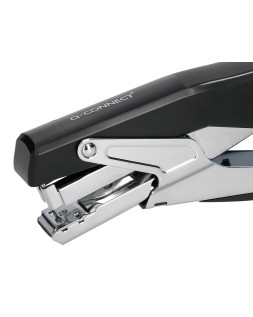 Grapadora q-connect de tenaza metalizada y negra kf14867 tacto suave capacidad 25 hojas usa grapas 24/6 y 26/6