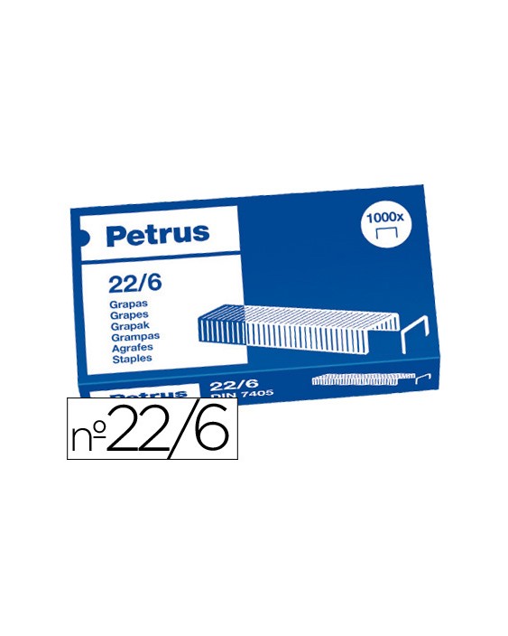 Grapas petrus nº 22/6 cobreadas caja de 1000 unidades