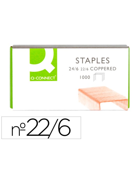 Grapas q-connect nº 22/6 24/6 cobreadas caja de 1000 unidades