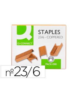 Grapas q-connect nº 23/6 cobreadas caja de 1000 unidades