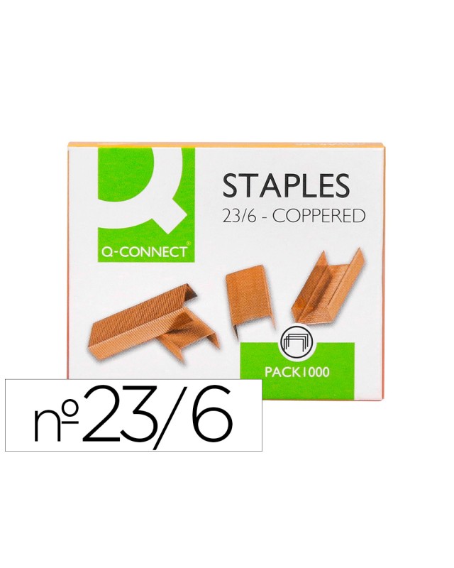 Grapas q-connect nº 23/6 cobreadas caja de 1000 unidades