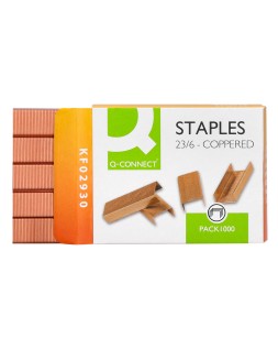 Grapas q-connect nº 23/6 cobreadas caja de 1000 unidades