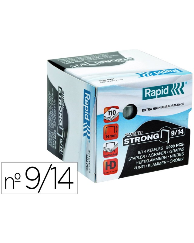 Grapas rapid super strong galvanizadas nº 9/14 caja de 5000 unidades