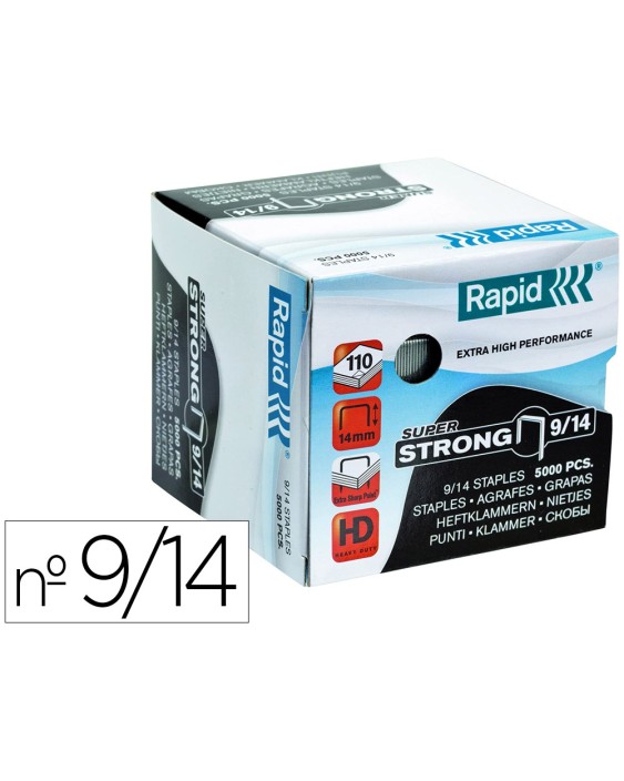 Grapas rapid super strong galvanizadas nº 9/14 caja de 5000 unidades