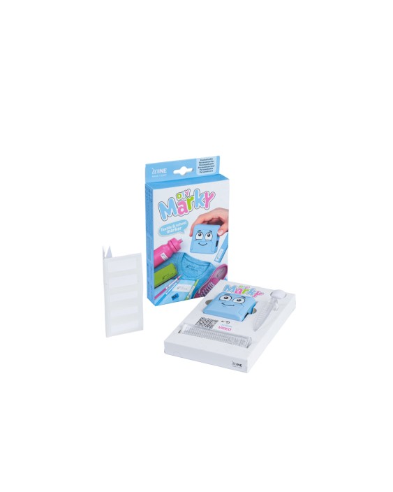 Sello marcador de ropa marky infantil azul incluye tinta kit de etiquetas y cinta termoadhesiva