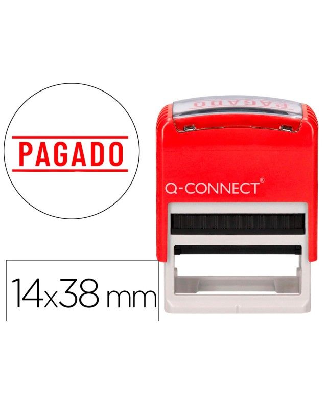 Sello entintado automatico q-connect pagado almohadilla 14x38 mm color rojo