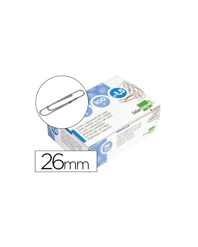Clips liderpapel nº1,5 labiados 26 mm caja de 100 unidades