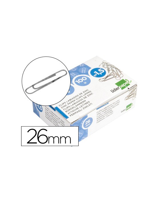 Clips liderpapel nº1,5 labiados 26 mm caja de 100 unidades