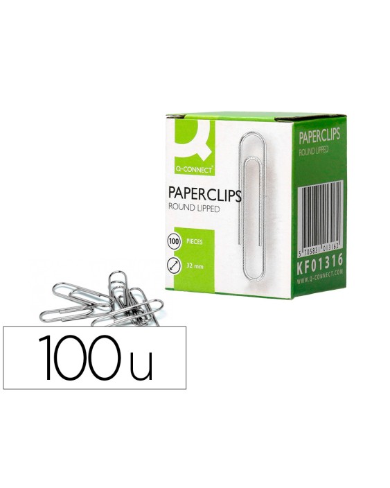 Clips niquelados q-connect nº 32 mm caja de 100 unidades