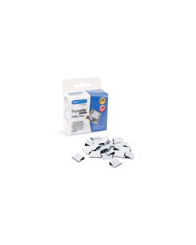 Clips de recarga rapesco capacidad 40 hojas color blanco caja de 100 unidades