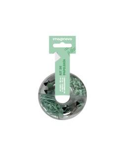 Set de papeleria imaginovo con clips 28mm pinzas 19mm y chinchetas verde