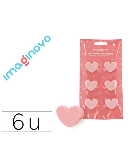 Pinza de plastico imaginovo corazones 45x40x30mm en blister de 6 unidades