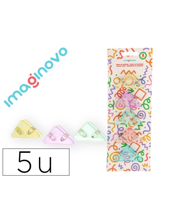 Pinza de plastico imaginovo 45x40x30mm en blister de 5 unidades colores pasteles