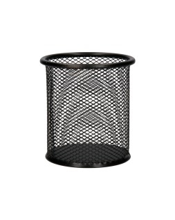 Cubilete portalapices q-connect negro metal redondo rejilla diametro 86 mm alto 105 mm