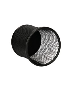 Cubilete portalapices q-connect negro metal redondo rejilla diametro 86 mm alto 105 mm