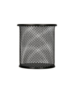 Cubilete portalapices q-connect negro metal redondo rejilla diametro 86 mm alto 105 mm