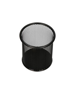 Cubilete portalapices q-connect negro metal redondo rejilla diametro 86 mm alto 105 mm