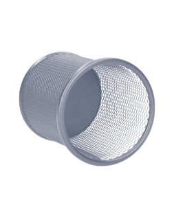 Cubilete portalapices q-connect plata metal redondo rejilla diametro 86 mm alto 105 mm