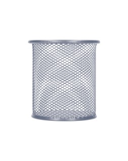 Cubilete portalapices q-connect plata metal redondo rejilla diametro 86 mm alto 105 mm