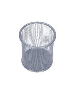 Cubilete portalapices q-connect plata metal redondo rejilla diametro 86 mm alto 105 mm