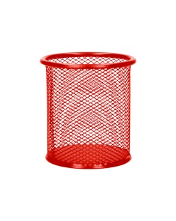 Cubilete portalapices q-connect rojo metal redondo rejilla diametro 86 mm alto 105 mm