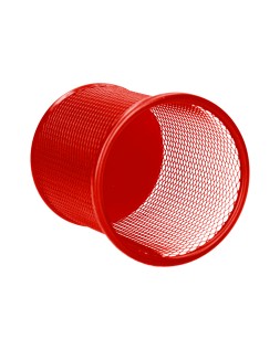 Cubilete portalapices q-connect rojo metal redondo rejilla diametro 86 mm alto 105 mm