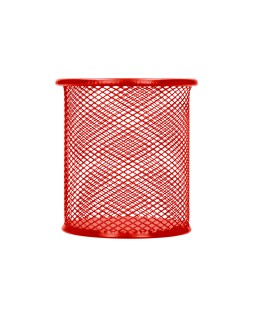 Cubilete portalapices q-connect rojo metal redondo rejilla diametro 86 mm alto 105 mm