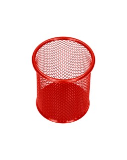 Cubilete portalapices q-connect rojo metal redondo rejilla diametro 86 mm alto 105 mm