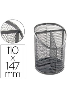 Cubilete portalapices q-connect plata metal redondo rejilla con 3 compartimentos diametro 110 mm alto 147 mm