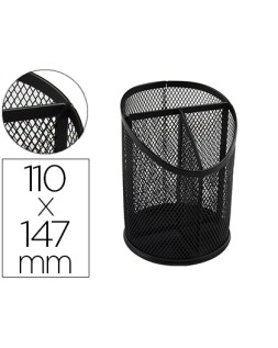 Cubilete portalapices q-connect negro metal redondo rejilla con 3 compartimentos diametro 110 mm alto 147 mm