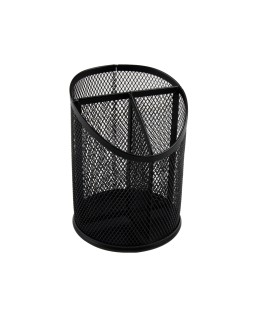 Cubilete portalapices q-connect negro metal redondo rejilla con 3 compartimentos diametro 110 mm alto 147 mm