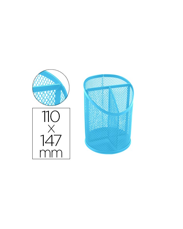 Cubilete portalapices q-connect turquesa metal rejilla con 3 compartimentos diametro 110 mm alto 147 mm