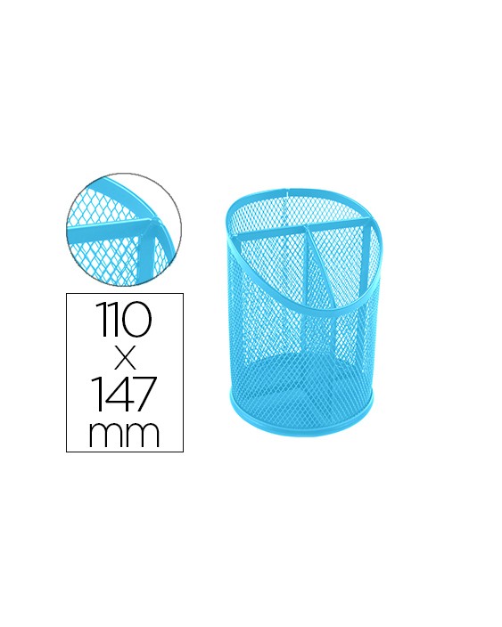 Cubilete portalapices q-connect turquesa metal rejilla con 3 compartimentos diametro 110 mm alto 147 mm