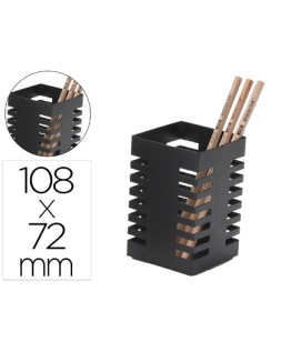 Cubilete portalapices q-connect negro metal cuadrado 72x108 mm