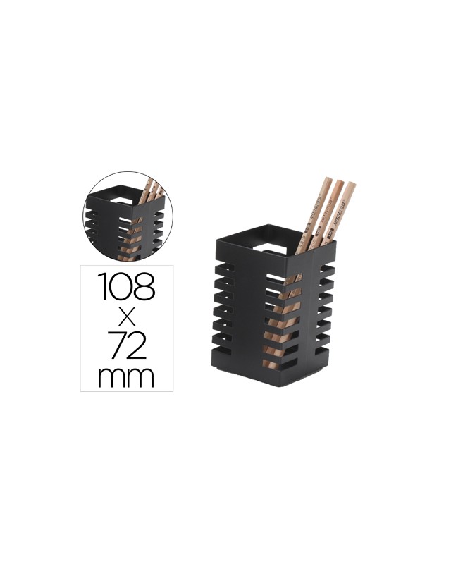 Cubilete portalapices q-connect negro metal cuadrado 72x108 mm