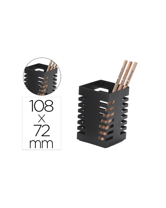 Cubilete portalapices q-connect negro metal cuadrado 72x108 mm