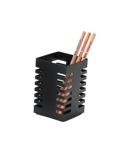 Cubilete portalapices q-connect negro metal cuadrado 72x108 mm
