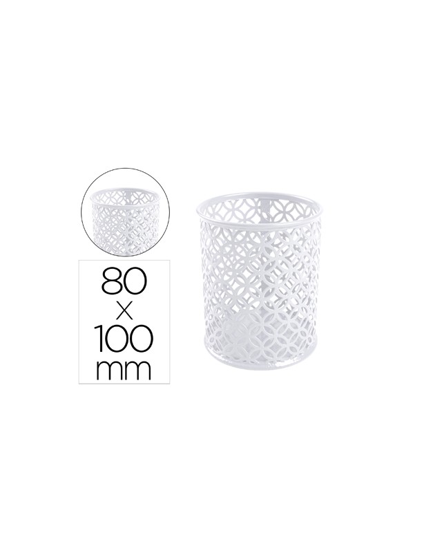 Cubilete portalapices q-connect blanco metal redondo diametro 80 mm alto 100 mm