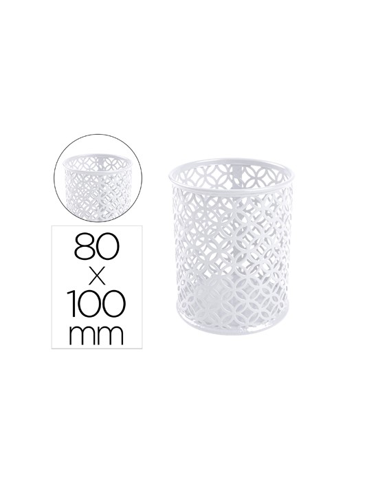Cubilete portalapices q-connect blanco metal redondo diametro 80 mm alto 100 mm